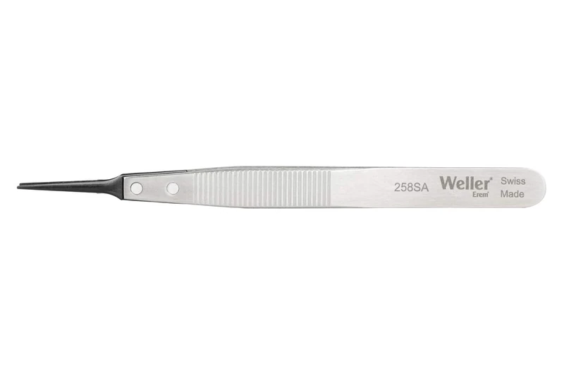 Weller Erem 258SA Precision Tweezers with Pointed Synthetic Tips and Serrated Finger Grips for Secure Handling, 120mm