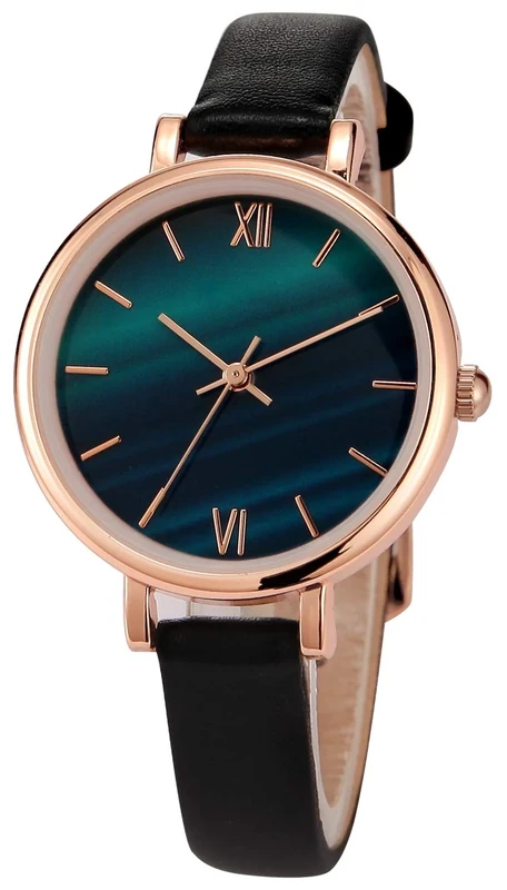 NUOVO Women Watches Ladies Women's Malachite Textured Dial Black Leather Strap Watch Elegant Analogue Classic Quartz Watches for Women