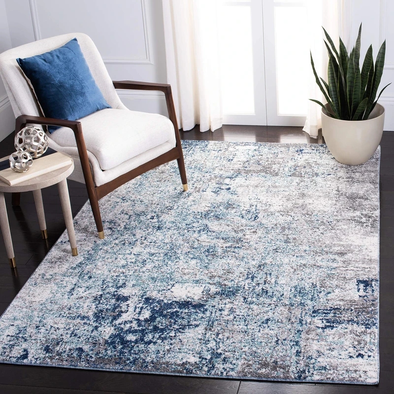 Safavieh Contemporary Rug for Living Room, Dining Room, Bedroom - Aston Collection, Short Pile, in Light Blue and Grey, 122 X 183 cm