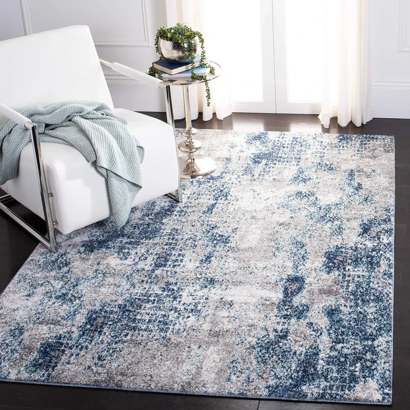 Safavieh Contemporary Rug for Living Room, Dining Room, Bedroom - Aston Collection, Short Pile, in Navy and Grey, 122 X 183 cm
