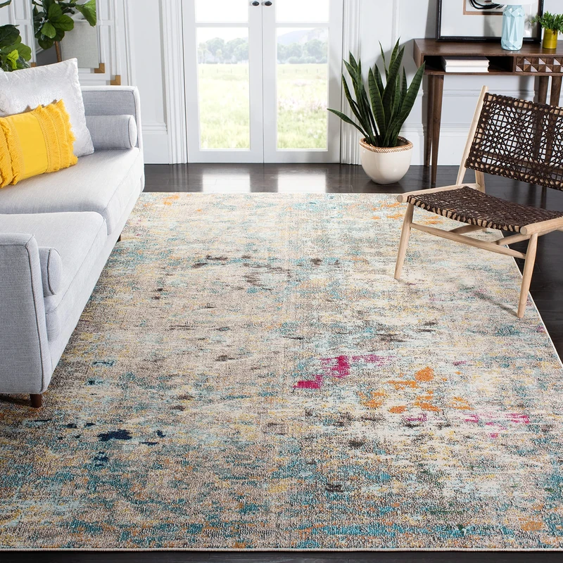 Safavieh Boho Rug for Living Room, Dining Room, Bedroom - Madison Collection, Short Pile, Grey and Gold, 244 x 305 cm