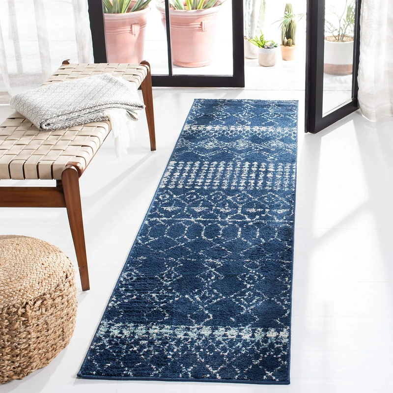 Safavieh Boho Rug for Living Room, Dining Room, Bedroom - Tulum Collection, Short Pile, in Navy and Ivory, 91 X 152 cm