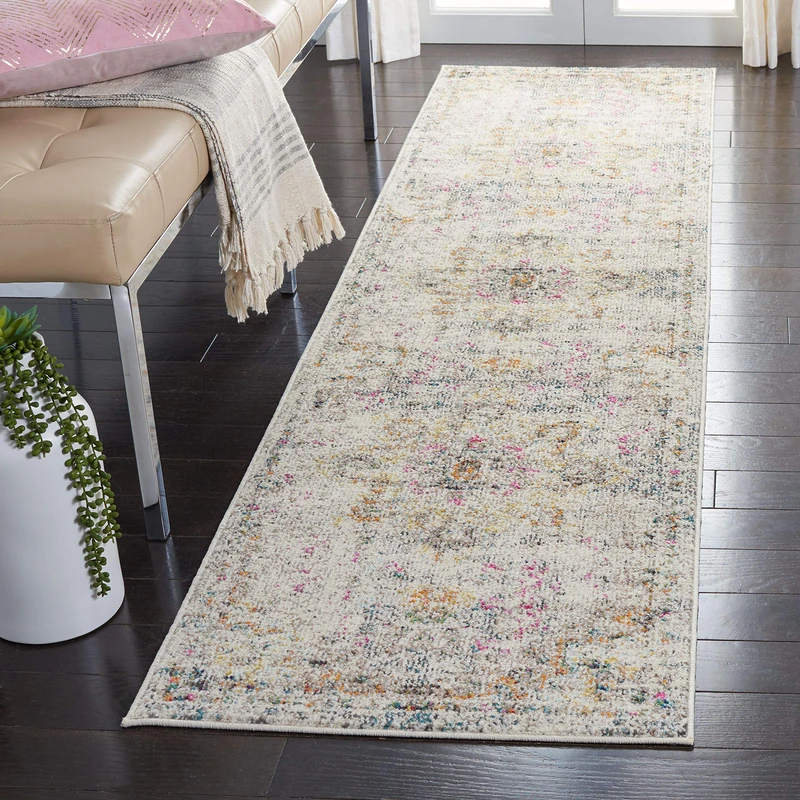 Safavieh Distressed Rug for Living Room, Dining Room, Bedroom - Madison Collection, Short Pile, in Grey and Gold, 66 x 244 cm