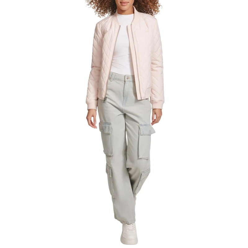Levi's Women's Diamond Quilted Bomber Jacket with Front Pockets-Regular & Plus Sizes, Peach Blush, XL