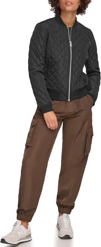 Levi's Women's Diamond Quilted Bomber Jacket with Front Pockets-Regular & Plus Sizes, Black, L