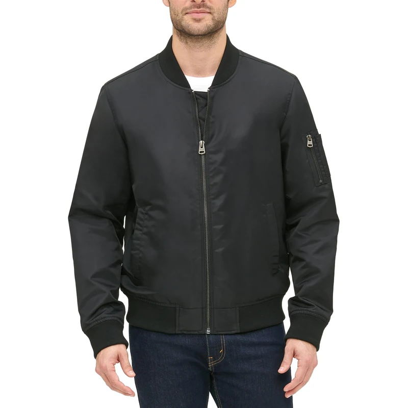 Levi's Men's Ma-1 Flight Lightweight Zip-up Bomber Jacket, Black Classic Unfilled, XL