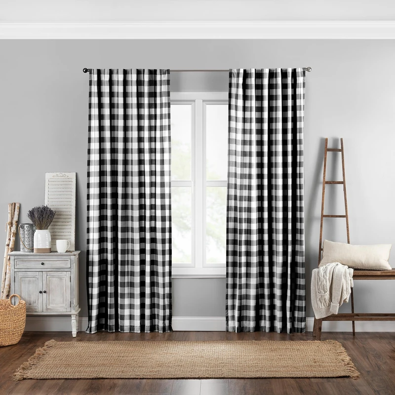 Elrene Home Fashions Farmhouse Living Buffalo-Check Window Curtain Panel, (Black), (52X84)