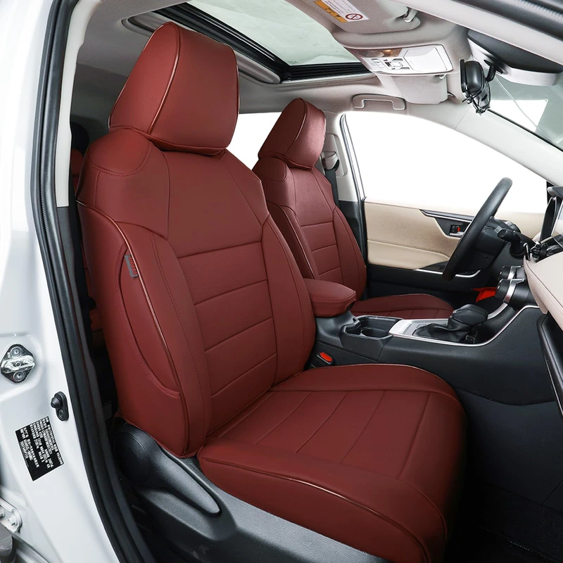 EKR Custom Fit RAV4 Car Seat Covers for Select Toyota RAV4 2019 2020 2021 2022 2023 LE,XLE,XLE Premium,Limited - Full Set,Leather(Burgundy)