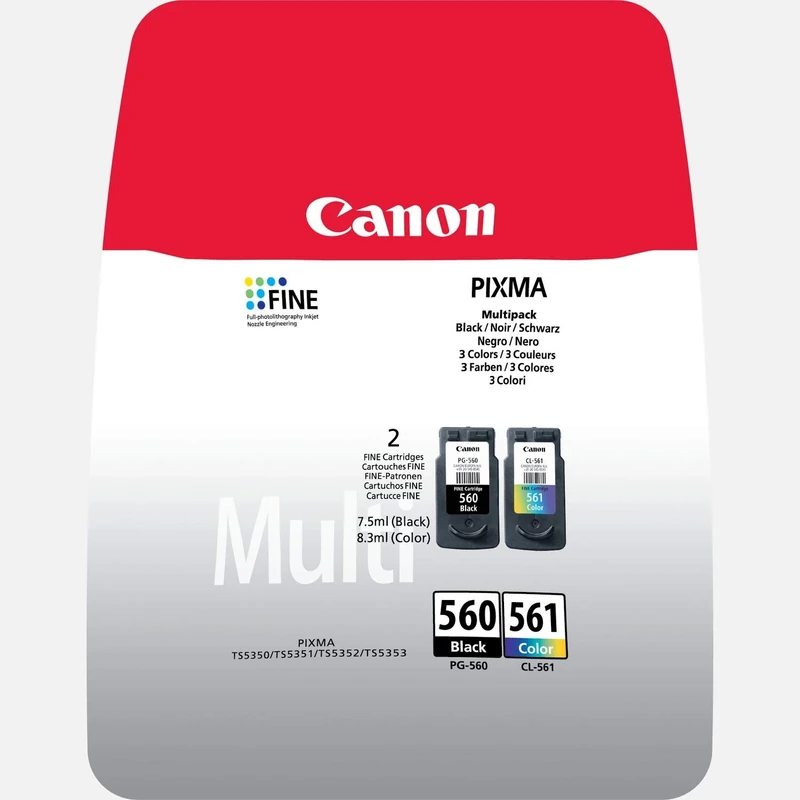 Canon PG-560 Black + CL-561 Colour Genuine Ink Cartridges – Multipack