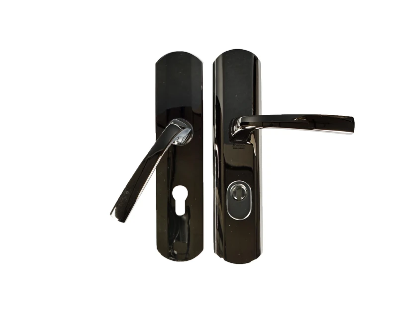 Vachette MUZE - Armoured Door Handle on Plate for Entrance Door - Key Version I - Hole Spacing 195 mm - Durable Zamak Material - Black Diamond Finish