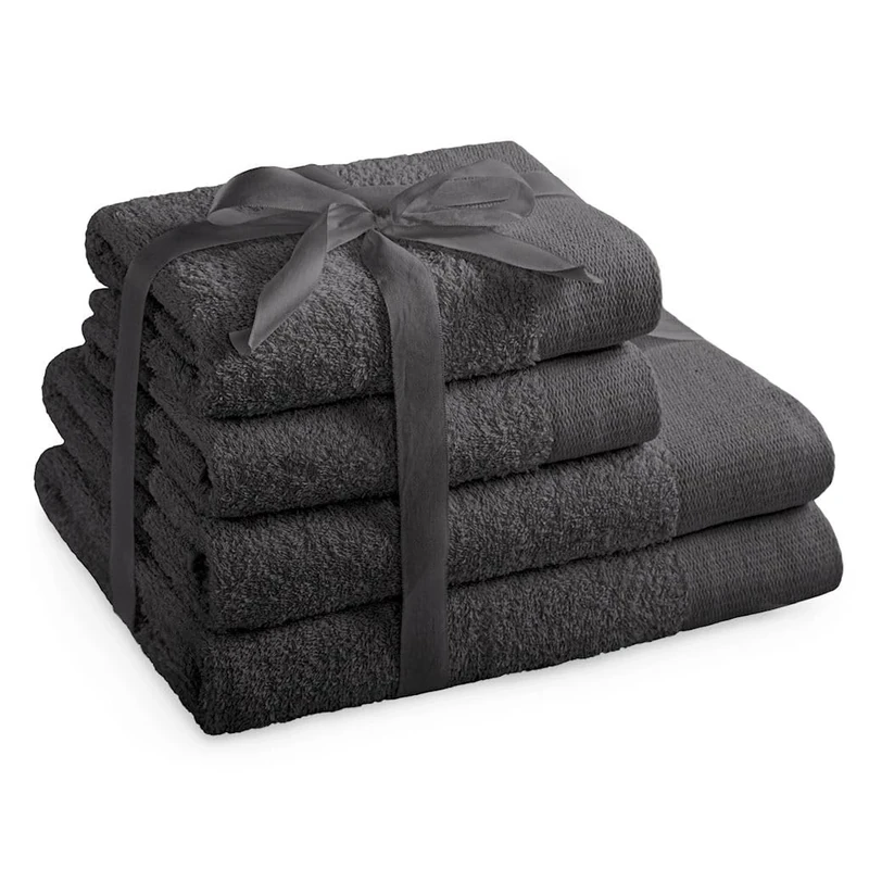 AmeliaHome Hand Towel Set Grey 2 Hand Towels 50 x 100 cm and 2 Bath Towels 70 x 140 cm 100% Cotton Quality Absorbent Graphite Anthracite Amari
