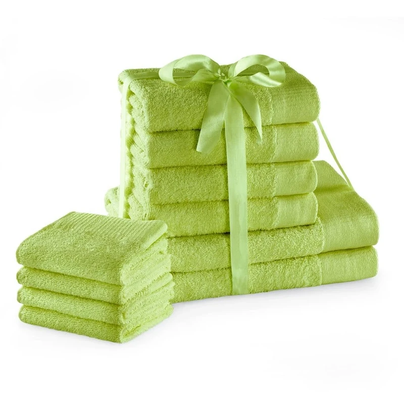 AmeliaHome Set 10pcs 4 Guest Towels 30x50 cm, 4 Towels 50x100 cm and 2 Bath Towels 70x140 cm 100% Cotton Absorbent Celadon Green Amari