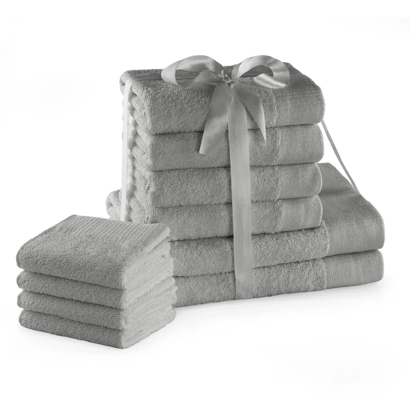 AmeliaHome Hand Towel Set Steel 4 Guest Towels 30 x 50 cm 4 Hand Towels 50 x 100 cm and 2 Bath Towels 70 x 140 cm 100% Cotton Quality Absorbent Silver Grey Amari