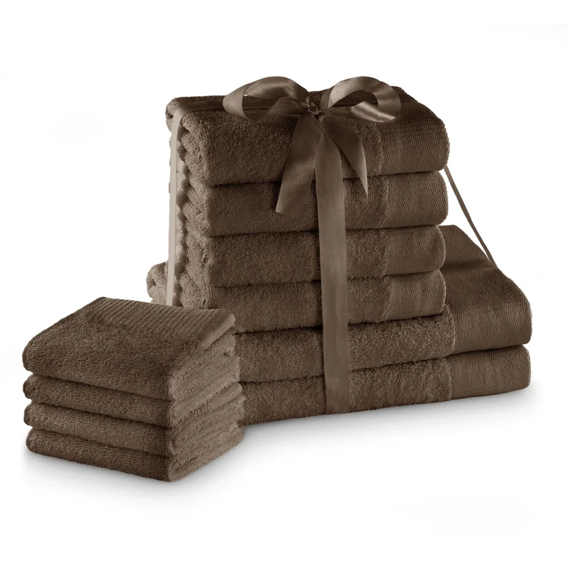 AmeliaHome Hand Towel Set Brown 4 Guest Towels 30 x 50 cm, 4 Hand Towels 50 x 100 cm and 2 Bath Towels 70 x 140 cm 100% Cotton Quality Absorbent Chocolate Amari
