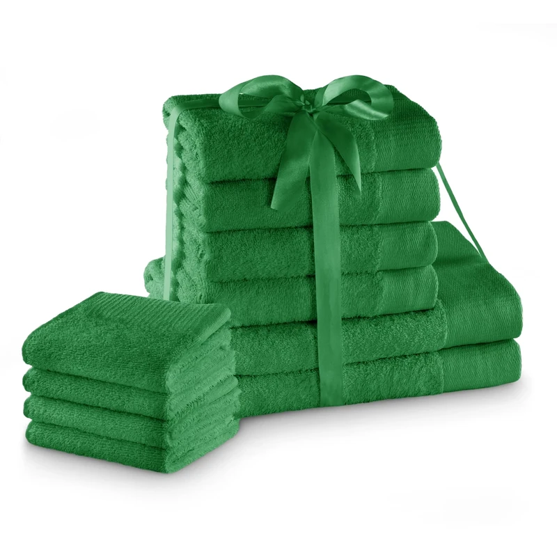 AmeliaHome Set 10pcs 4 Guest Towels 30x50 cm, 4 Towels 50x100 cm and 2 Bath Towels 70x140 cm 100% Cotton Absorbent Green Amari