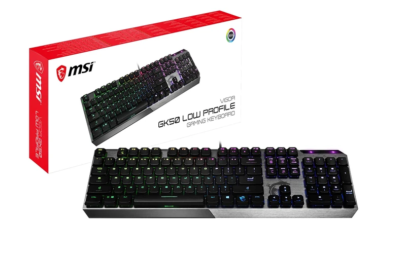 MSI Vigor GK50 Low Profile US Layout Gaming Keyboard QWERTY (Wired, Kailh Low Profile Switch, Black, RGB per Button) - Image 1
