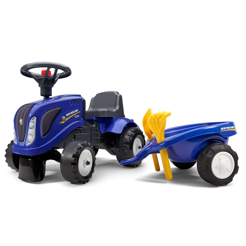 Falk New Holland Tractor with Trailer – From 12 Months – Made in France – Shovel and Rake Included – 2 Styles of Personalisation – Customisable Registration Plate – 280C