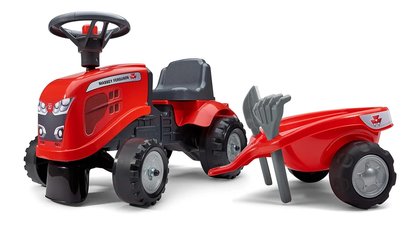 Falk - Massey Ferguson Tractor Carrier with Trailer - From 12 Months - Made in France - Shovel and Rake Included - 2 Personalisation Styles - Customisable License Plate - 241C