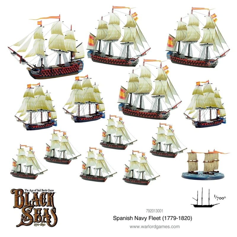 Warlord Games Spanish Navy Fleet: 1/700th Scale Model Ships for Black Seas Highly Detailed Age of Sail Miniatures for Table-top Wargaming