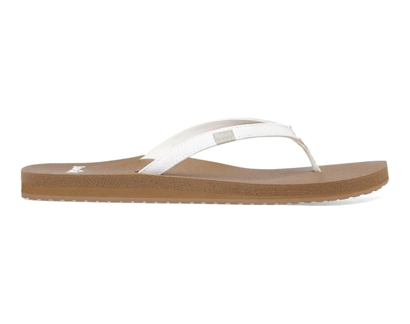 Sanuk Women's Yoga Joy Flip-Flop, White/Tan, 3 UK