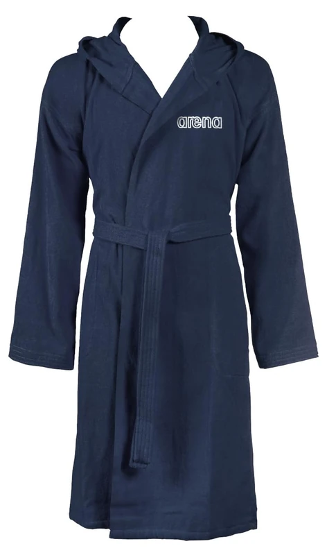 ARENA Unisex Cotton Terrycloth Bathrobe with Hood and Pockets, Lightweight and Comfortable, Navy, L