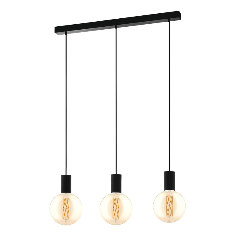 Eglo Pendant Lighting Pozueta, 3 Bulbs Ceiling Light Fitting Made of Black Steel, Vintage and Industrial Style Hanging lamp for Dining and Living Room, E27 Socket, L 33 inches