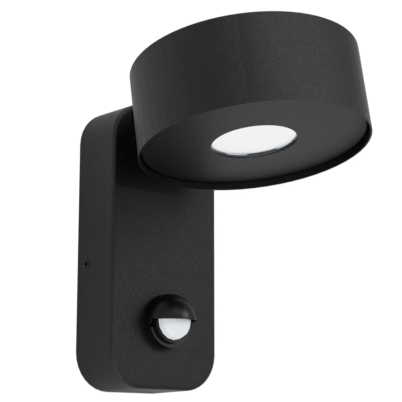 EGLO Palosco LED Outdoor Wall Light, 1-Bulb Outdoor Light with Motion Sensor and Light Sensor, Wall Light Made of Galvanised Steel in Black and Plastic in Transparent, LED Outdoor Lamp Warm White,