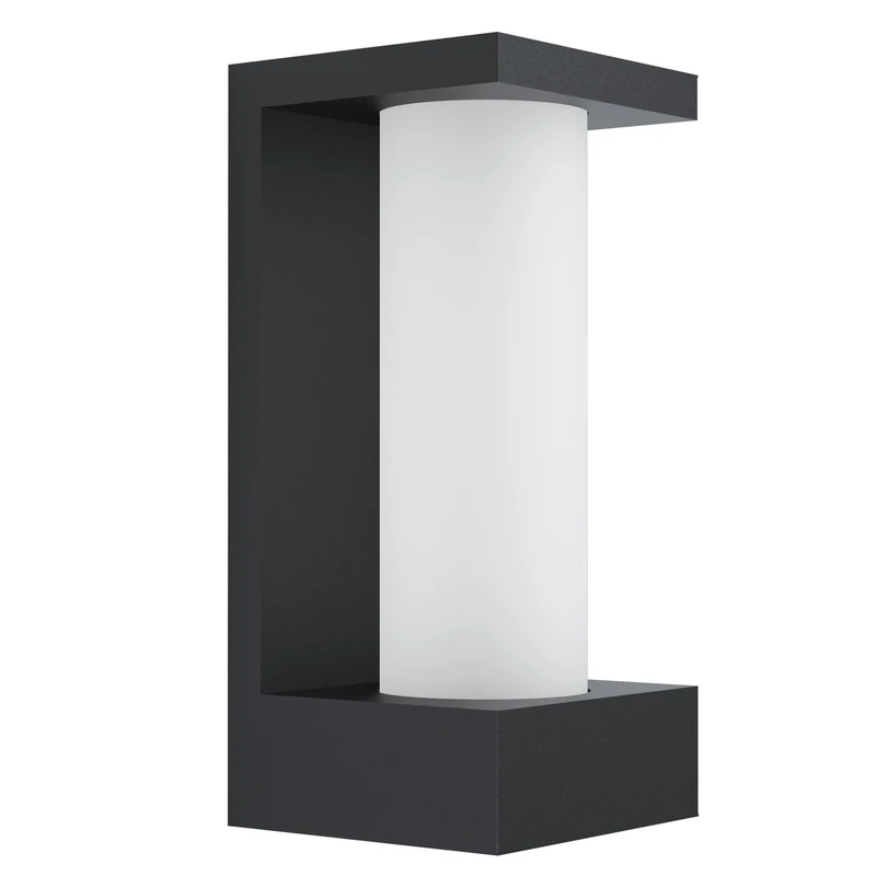 EGLO Cividino LED Outdoor Wall Light 1-Bulb Cast Aluminium Black and Frosted Glass White IP44