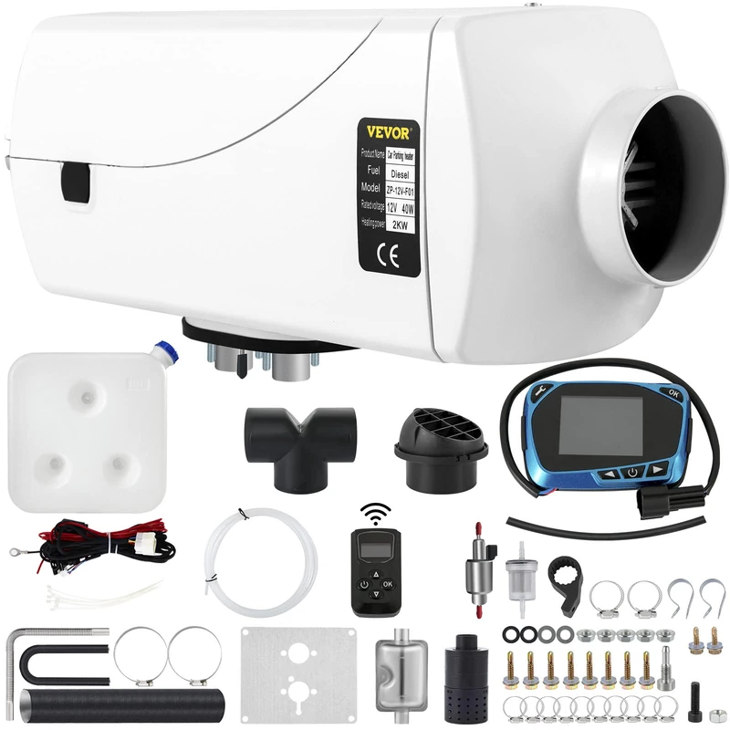 FlowerW Diesel Heater Diesel Air Heater PLANAR LCD Thermostat 10L Tank 12V 2KW for Car RV Trucks Motor-home Boat Bus Trailer CAN (White+Blue)