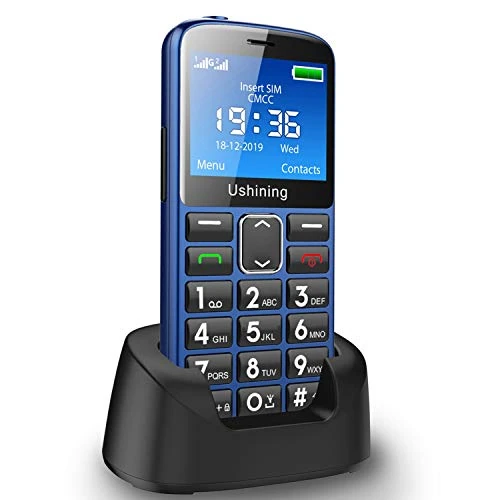 USHINING Big Button Mobile Phone for Elderly, Unlocked Senior Mobile Phone With SOS Emergency Button,Talking Numbers, Bluetooth,Torch and Charging Dock(Blue)
