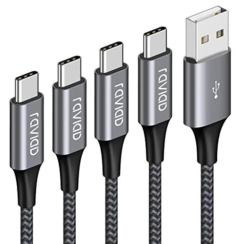 RAVIAD USB C Charger Cable Pack - 0.25M, 1M, 2M, 3M Nylon Braided USB C Sync Cable for Samsung Galaxy, Huawei, Moto, Google Pixel, Xperia
