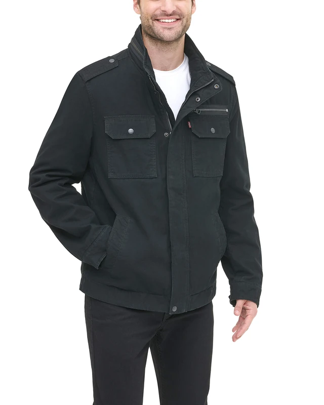 Levi's Men's Washed Cotton Military Jacket (Regular & Big & Tall Sizes), Black Unfilled, S