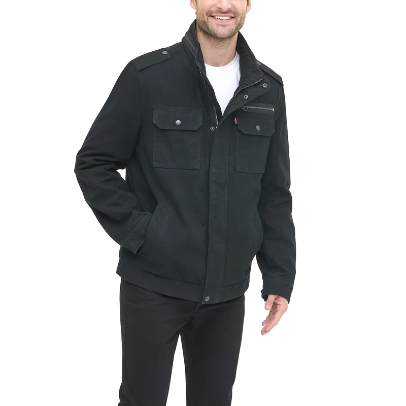 Levi's Men's Washed Cotton Military Jacket (Regular & Big & Tall Sizes), Black Unfilled, M