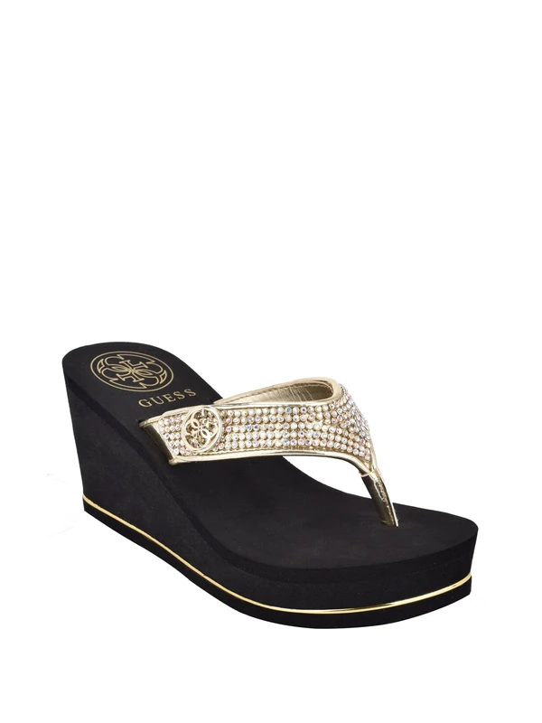 GUESS Women's Sarraly Flip-Flop, Gold 771, 3.5 UK