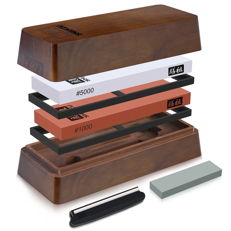 SHAN ZU Japanese Whetstone 1000/5000 Grit Sharpening Stone Set Storage Box
