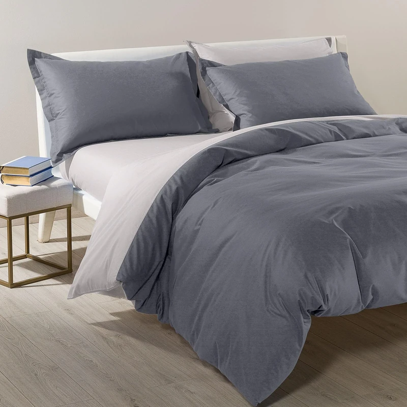 Caleffi - Duvet Cover Set Bicolor 100% Cotton Solid Color Double Anthracite