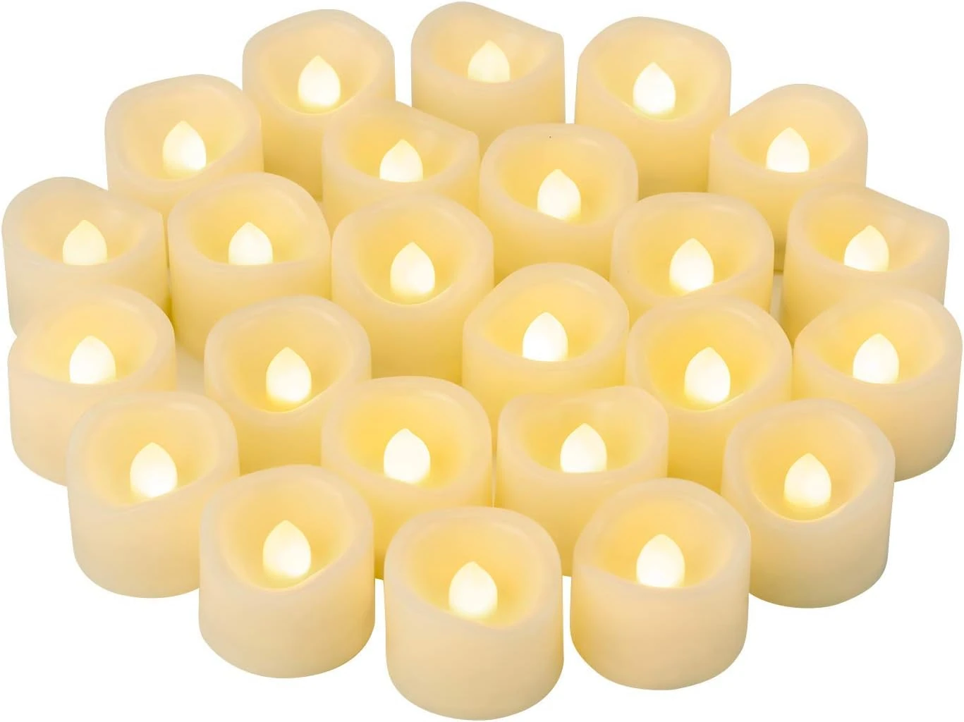 24 PCS LED Flameless Flickering Tea Lights Votive Candle Battery Operated/Electric Flicker LED Tealight Bulk Fake Candles for Halloween Christmas Wedding Party Decorations etc.(Warm White)