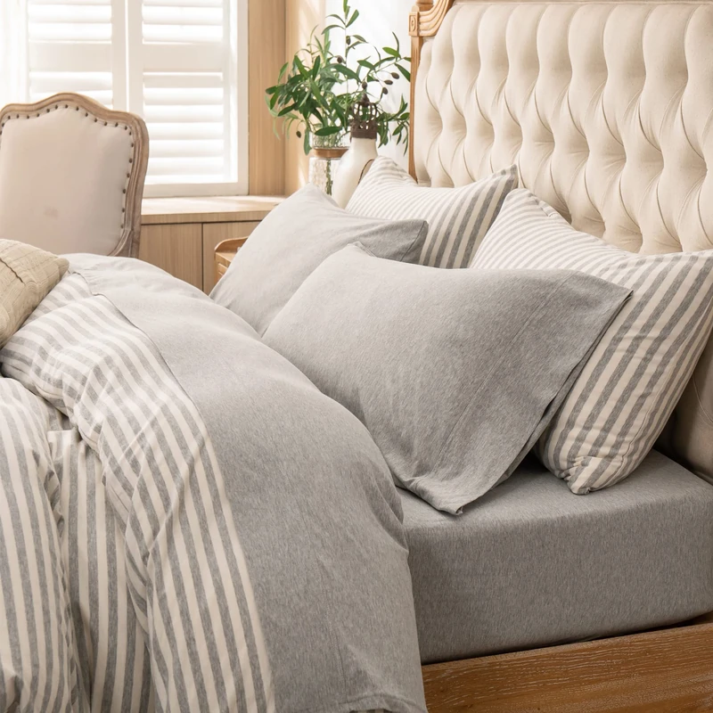 PURE ERA Jersey Knit Sheet Set Heather Light Grey King