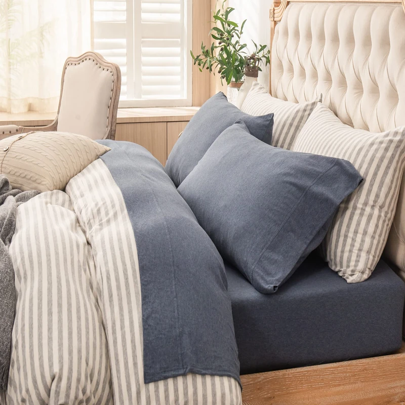 PURE ERA Jersey Knit Sheet Set Heather Navy Blue Queen