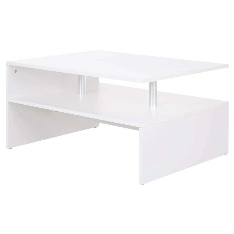 HOMCOM 2-Tier Coffee Table Side/End Table Modern Rectangular Design w/Open Shelf Living Room Entryway Hallway Furniture White