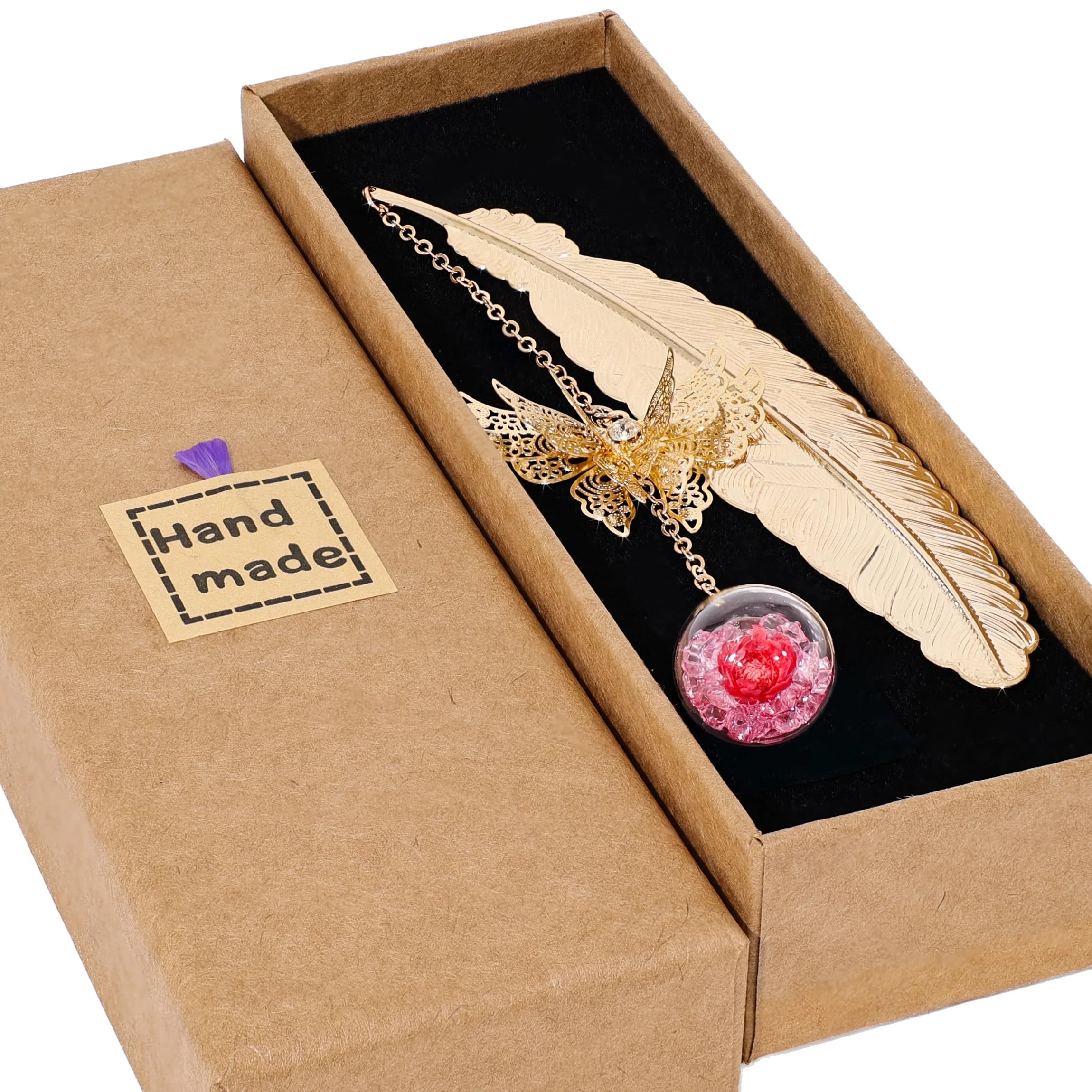 Toirxarn Gold Metal Feather Bookmark with Butterfly Charm – Christmas Gifts for Women, Mum, Teachers, Book Lovers – Stocking Fillers, Secret Santa, Birthday & Box
