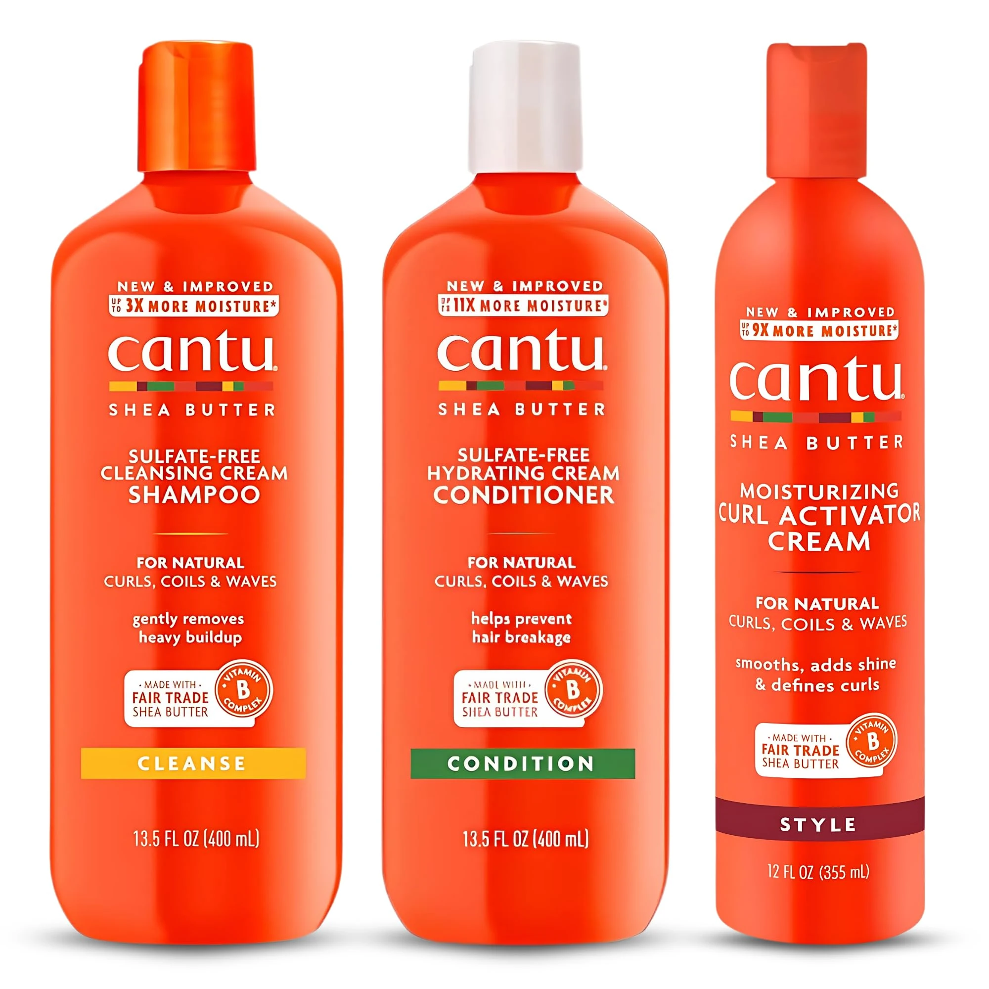 Cantu Sulphate Free Shampoo & Conditioner 12oz with Shea Butter Moisturizing Curl Activator Cream 12oz