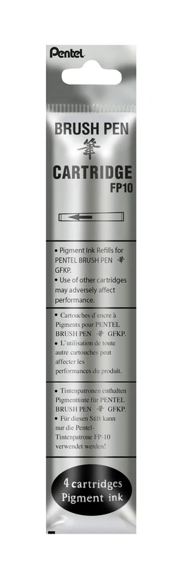 Pentel FP10-NO Refill Ink Cartridges for XGFKP Brush Pen - Set of 12 Packs of 4, Grey Ink