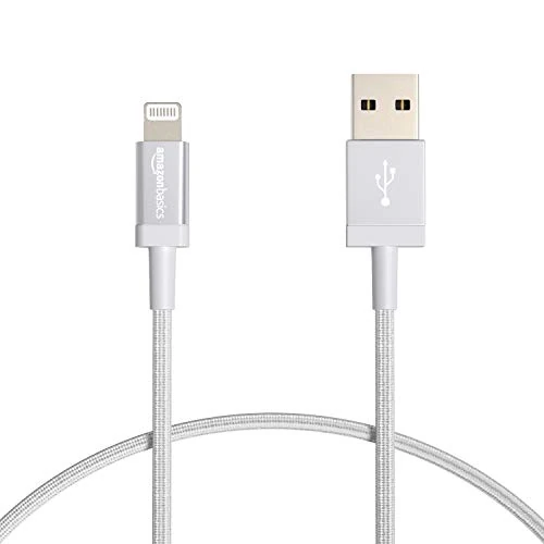 Amazon Basics Nylon Braided Lightning to USB A Cable - MFi Certified iPhone Charger, Silver, 30.4 cm