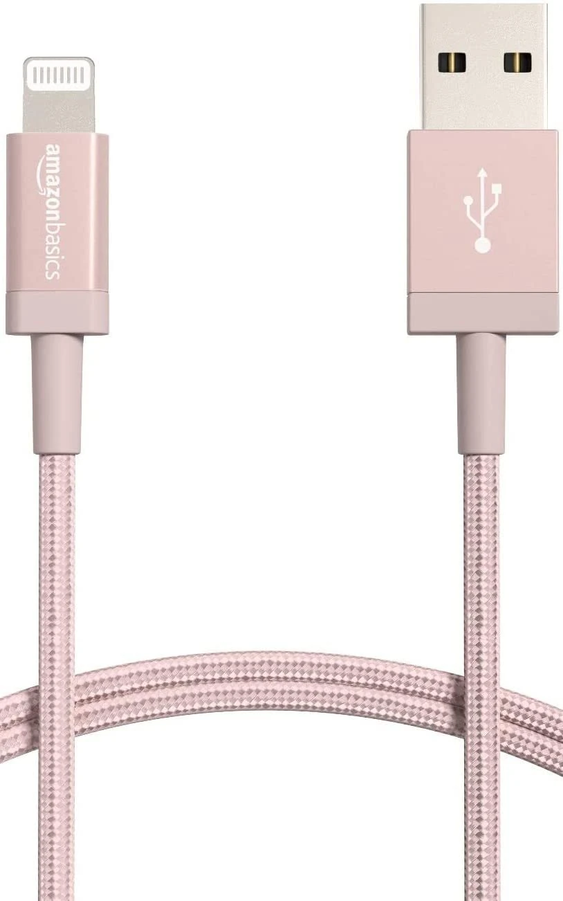Amazon Basics USB-A to Lightning Charger Cable, Nylon Braided Cord, MFi Certified, for Apple iPhone 14 13 12 11 X Xs Pro, Pro Max, Plus, iPad, 0.9 m, Rose Gold