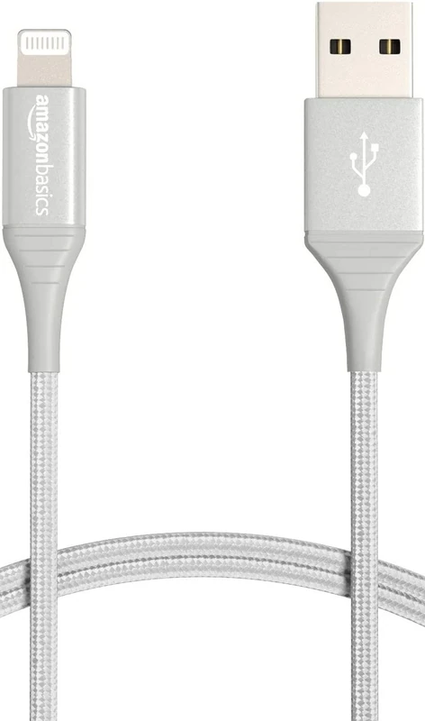 Amazon Basics Double Braided Nylon Lightning to USB-A Cable - Advanced Collection, MFi Certified iPhone Charger, Silver, 0.9 m