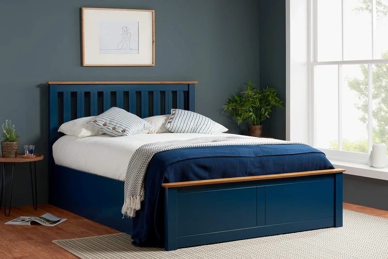 Birlea, 150cm Phoenix Ottoman Bed Navy Blue, Engineered Wood, King Size