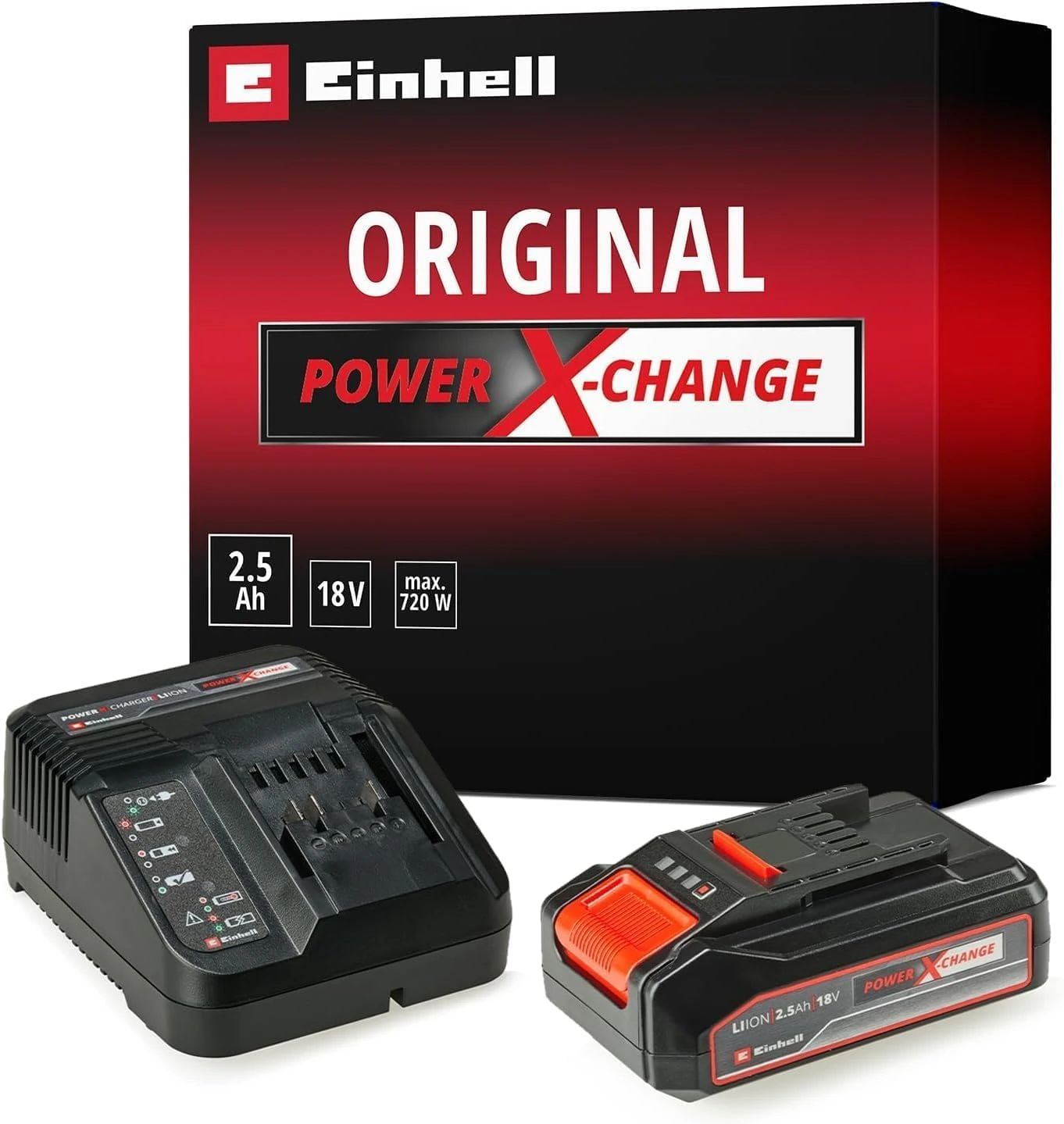 Einhell Power X-Change 18V, 2.5Ah Lithium-Ion Battery Starter Kit - Battery and Charger Set - Universally Compatible With All Einhell PXC Power Tools And Garden Machines - Packaging May Vary