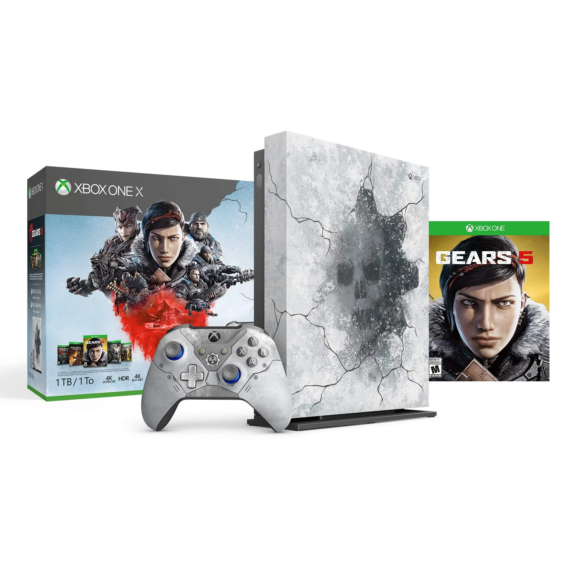 Microsoft Xbox One X 2TB SSHD Enhanced Gears 5 Limited Edition Arctic Blue Console, Gears 5 Ultimate Edition with Gears of War Complete Games Collection, 1 Month Xbox Live Gold and Game Pass Bundle