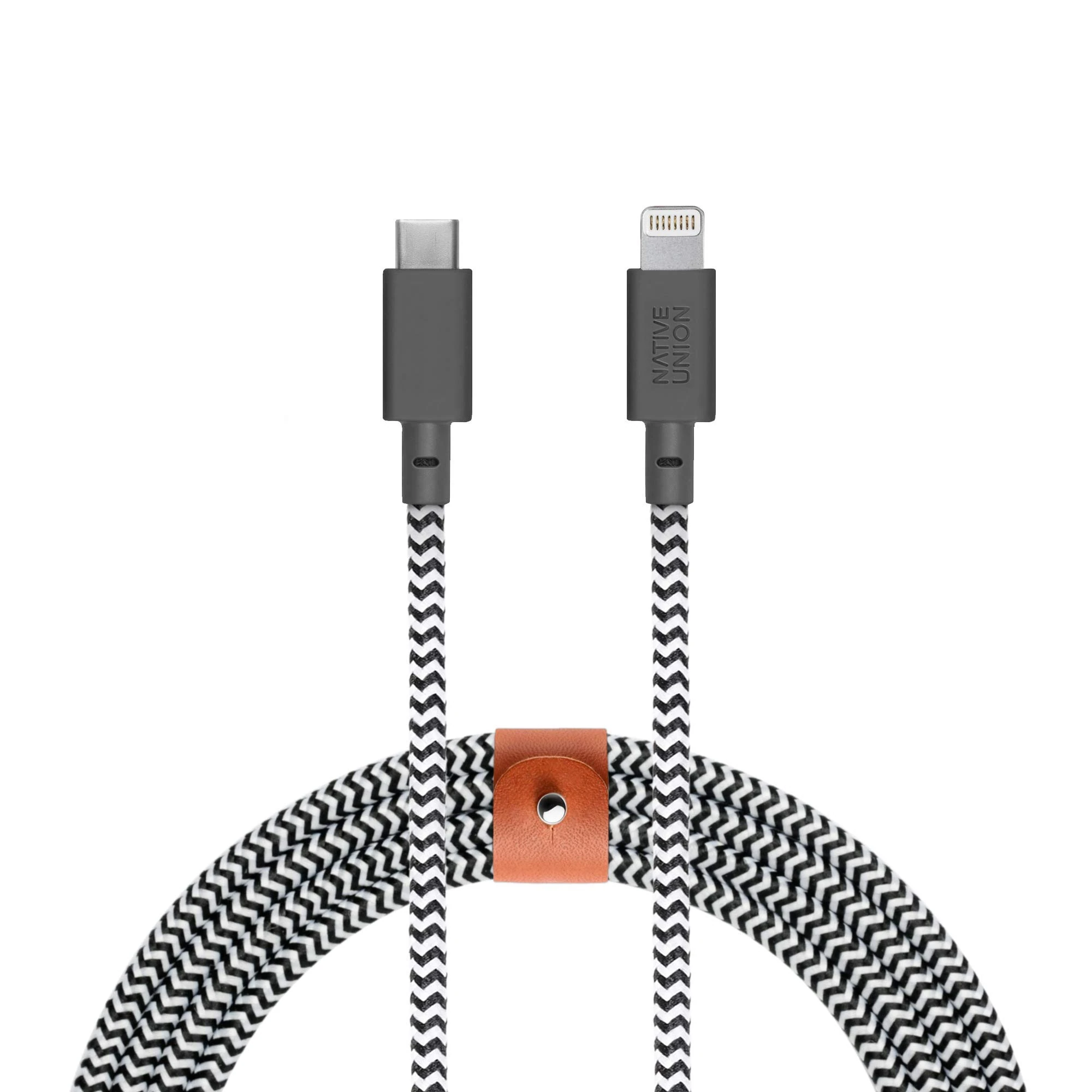 Native Union Belt Cable XL - 3m (10ft) Ultra-Strong Reinforced Durable USB-C to Lightning [MFi Certified] Charging Cable with Leather Strap compatible with iPhone/iPad (Zebra)